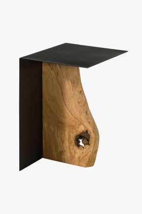 Beistelltisch Metall schwarz mit Eichenplatte 30x33 cm